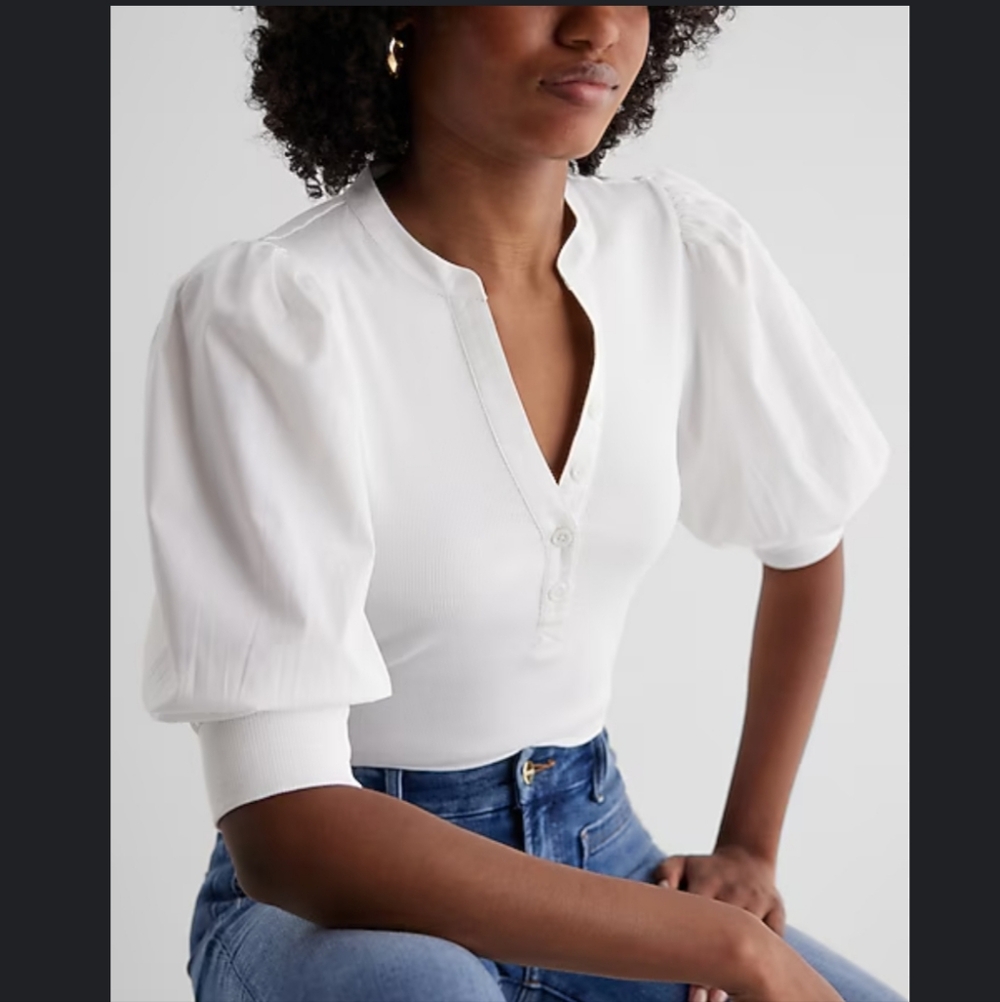 Express Ivory Puff Sleeve Blouse